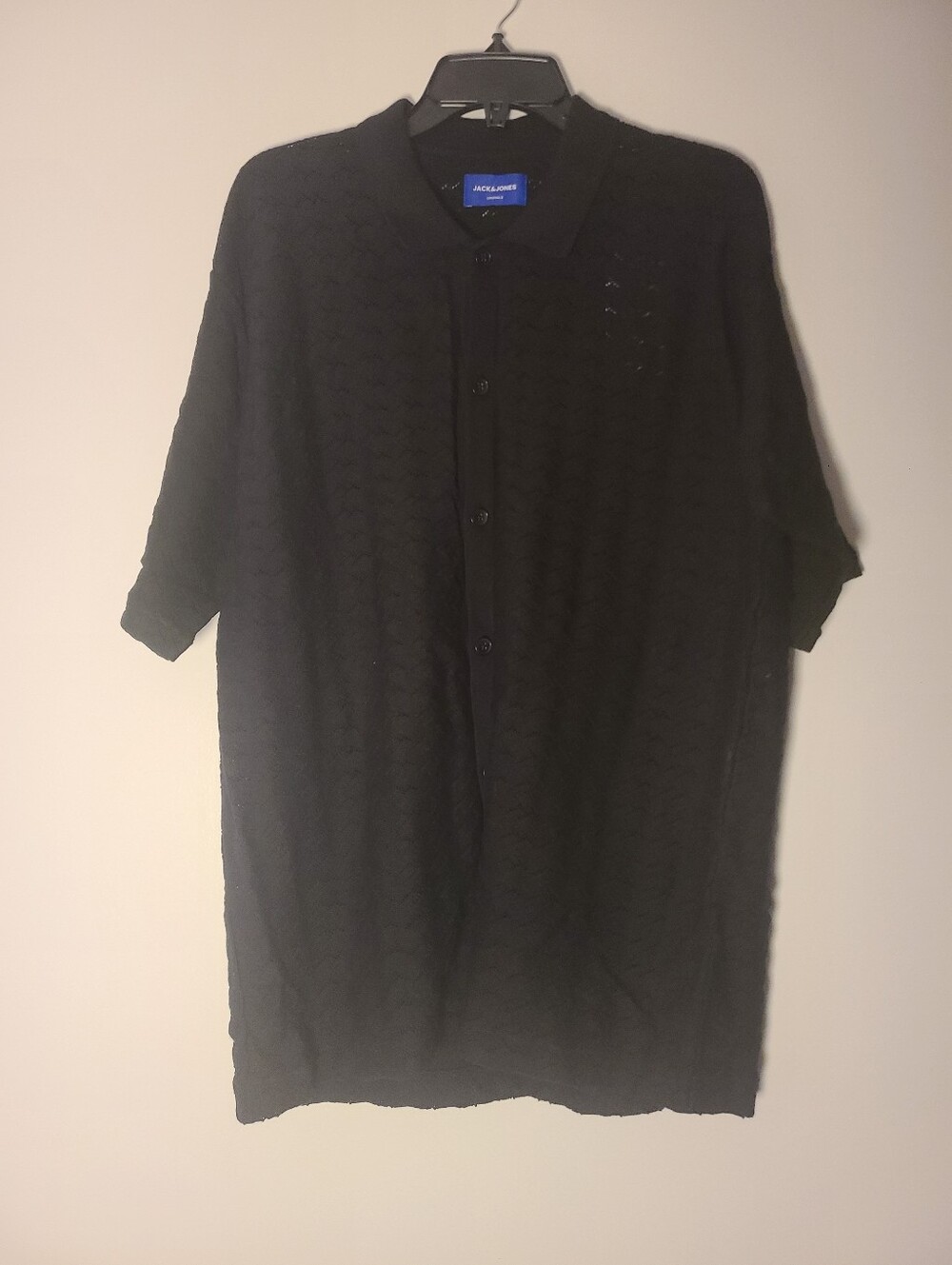 Jack & Jones Black Loose Fit Knit Button-Up Shirt Mens Size Large